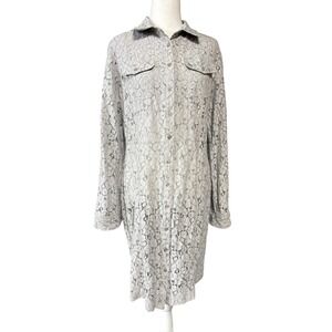 Calvin Klein Shirt Dress Womens 10 Gray Lace Knee Length Long Sleeve Collared